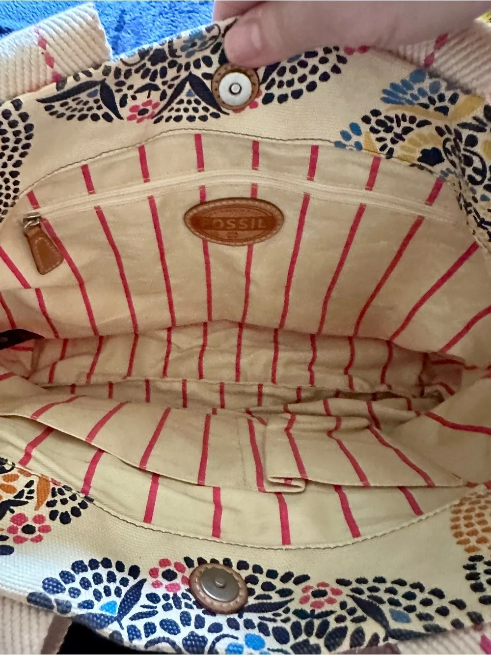 Fossil Lena Shopping Tote with Orange Base